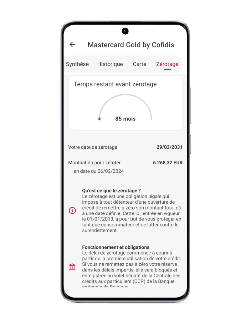 Beheer van het nulstellingstermijn via de mobiele app van Cofidis